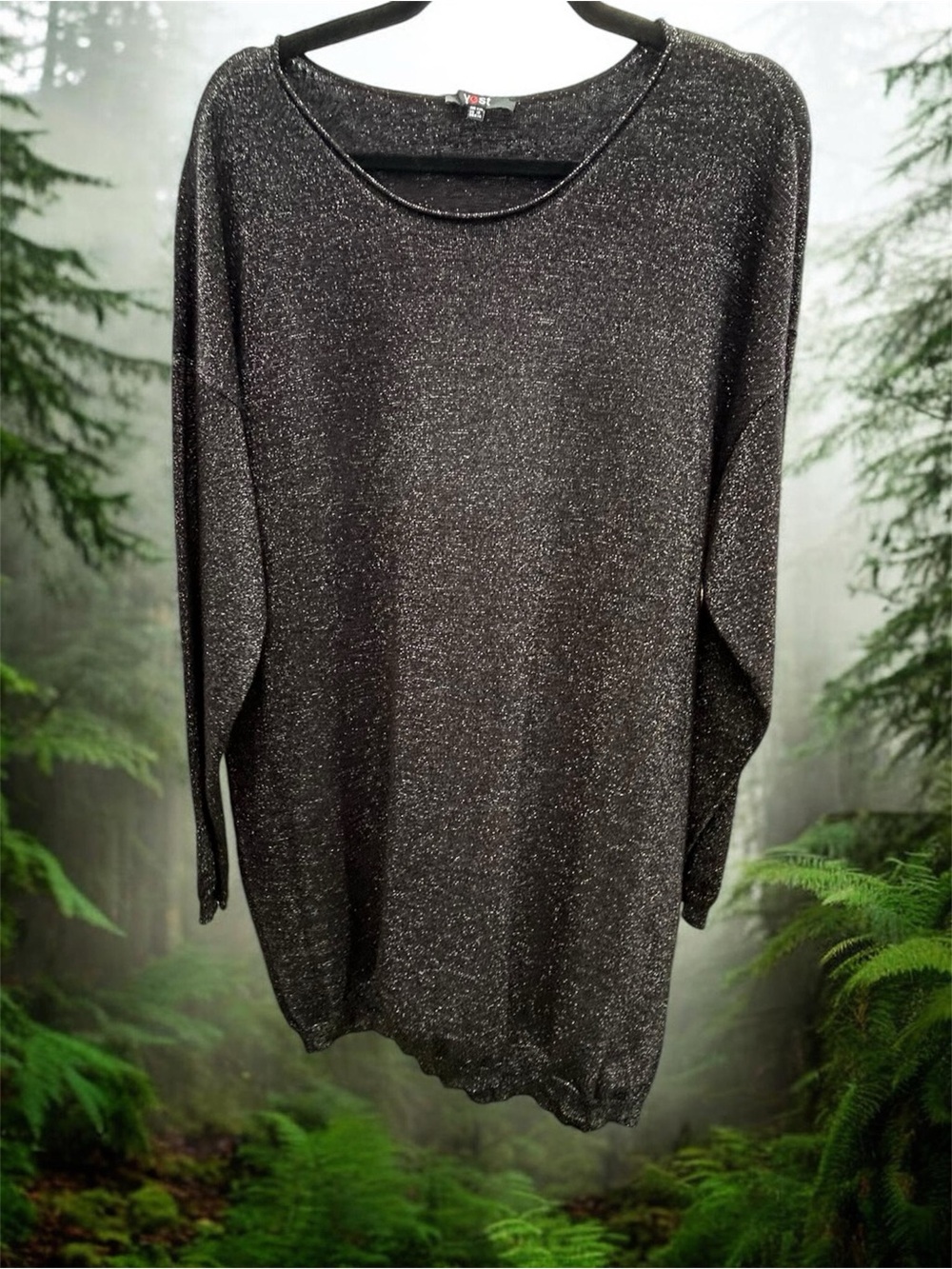 Oversized Black & Sparkle Crewneck Tunic Sweater.